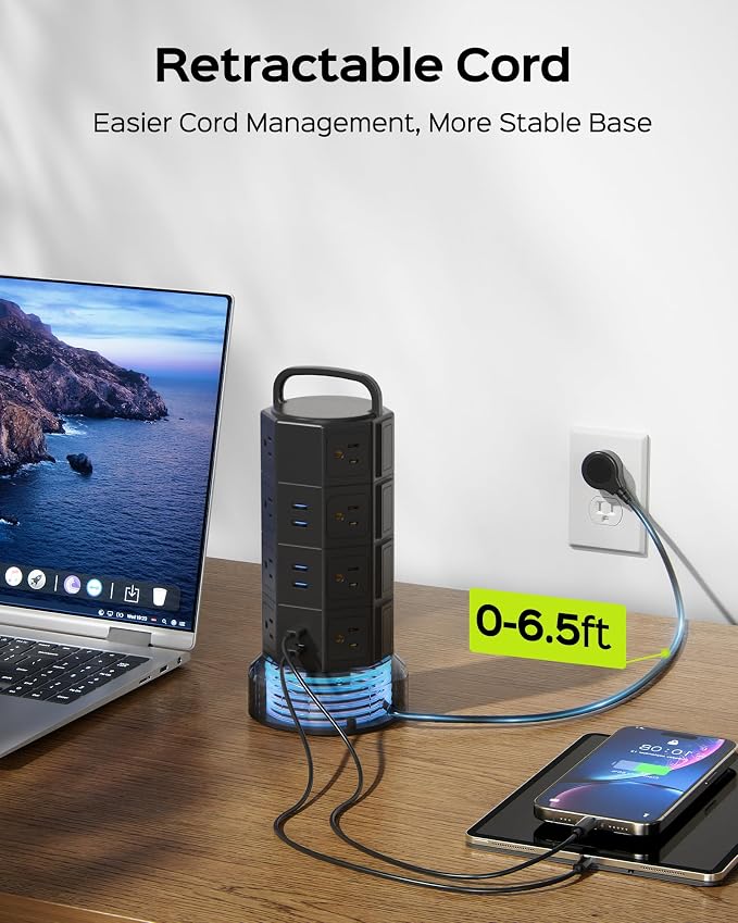 Power Strip Tower Surge Protector, JACKYLED 16 Outlets 6 USB Charging Station - Image 3