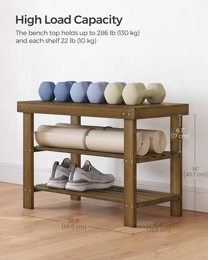 SONGMICS Shoe Rack Bench, 3-Tier Bamboo Shoe Storage Organizer, Entryway Bench - Image 4