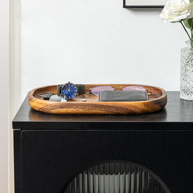 Acacia Oval Wooden Valet Tray for Men Women, Acacia Wood Serving Tray Key Dump - Image 6