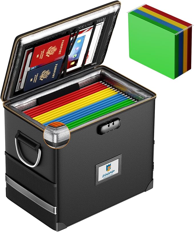 Fireproof File Organizer with Lock, Hard Safe Document Box, Filing Cabinet with by ZOOPIP