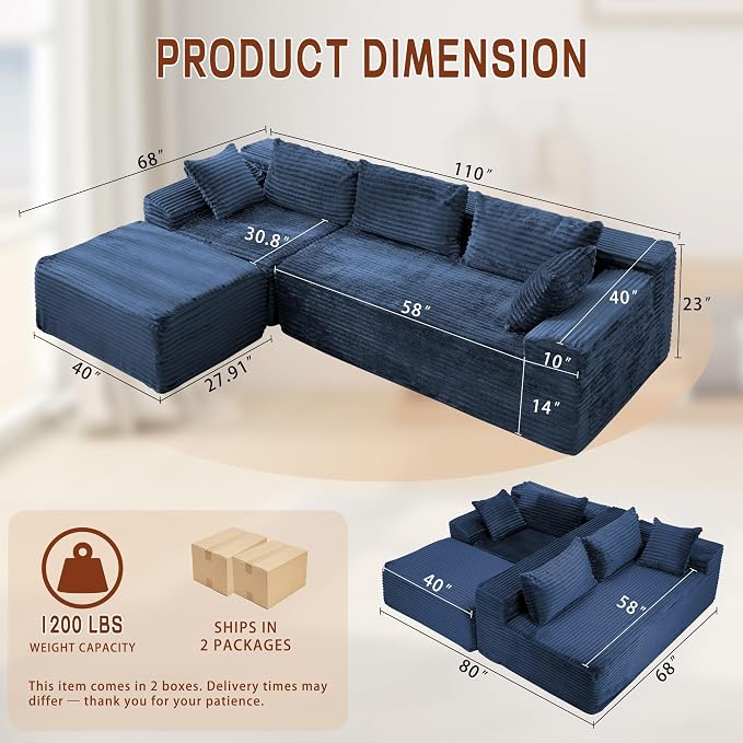Korser 108" L-Shaped Modular Sectional Sofa - Image 2