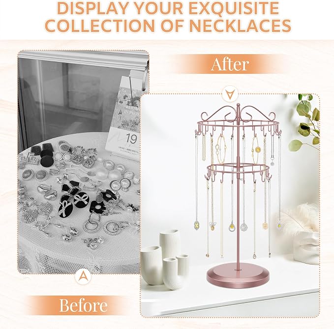 iDavosic.ly 2 Tier Rotating Necklace Holder Organizer - Image 6