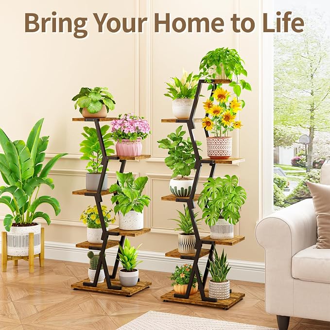LASZOLA 5 Tier Tall Wood and Metal Plant Stand Indoor - Image 7