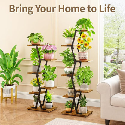 LASZOLA 5 Tier Tall Wood and Metal Plant Stand Indoor - Image 7