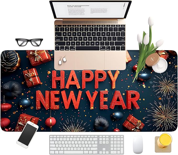 Happy New Year Gaming Mouse Pad 35.4"x15.7"Desk Mat Anti-Slip Rubber Base & - Image 8