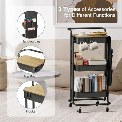 DTK 3 Tier Metal Utility Rolling Cart - Image 5
