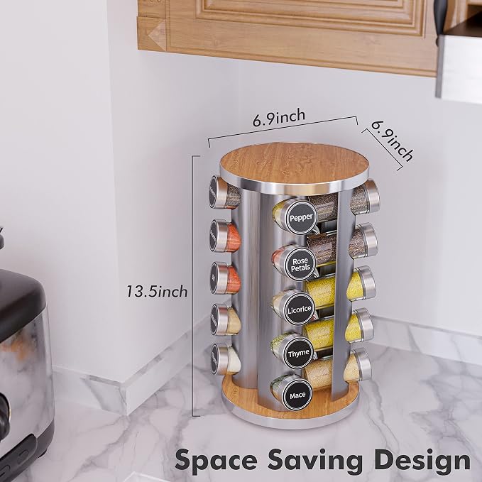Revolving Spice Rack Set with 20 Spice Jars, Kitchen Spice Tower Organizer - Image 4