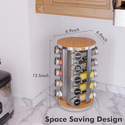 Revolving Spice Rack Set with 20 Spice Jars, Kitchen Spice Tower Organizer - Image 4
