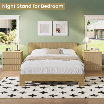 Fluted Nightstand Set of 2, Natural Oak Night Stand - Image 7