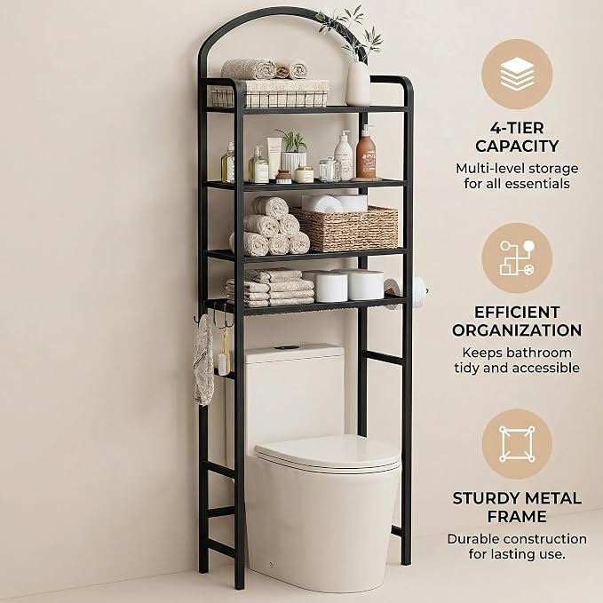 4-Tier Over The Toilet Storage, Bathroom Organizer | Space-Saving, Metal Shelf - Image 4