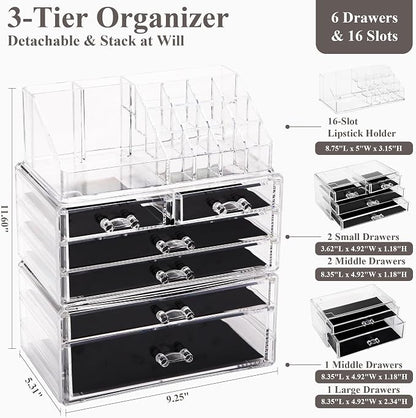 Sea Team 3-Layer Stackable Clear Makeup Organizer - Image 2