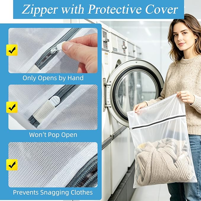 kinice Large Laundry Bag with Zipper Protective Cover, Mesh Laundry Bags - Image 3