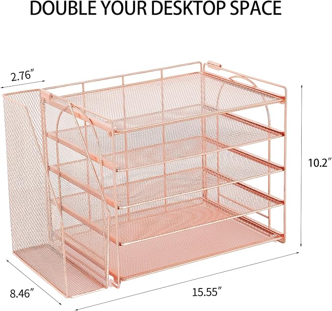 AUPSEN Rose Gold Desk Accessories Organizer, 5-Tier Desktop Paper File Organizer - Image 7