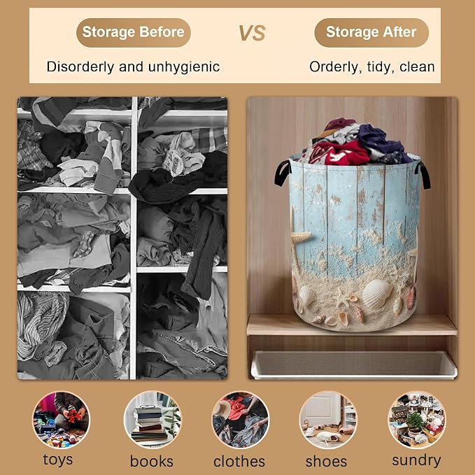 Large Laundry Basket, Beach Seashell Starfish Collapsible Laundry Baskets - Image 5