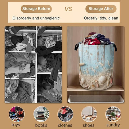 Large Laundry Basket, Beach Seashell Starfish Collapsible Laundry Baskets - Image 5