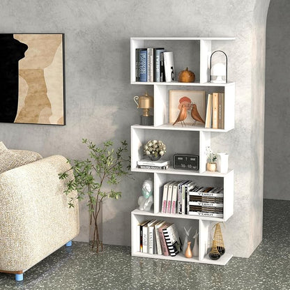 5-Tier Geometric Bookcase, 62.5” Freestanding Room Divider Bookshelf - Image 9