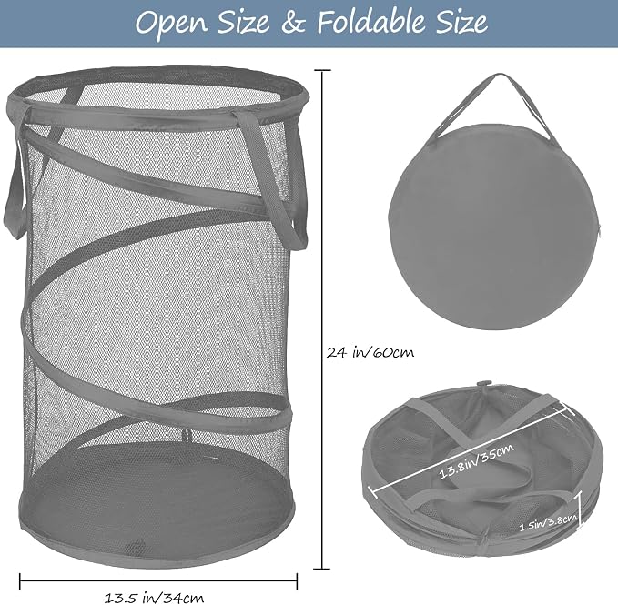 BATTOO Collapsible Laundry Baskets, Foldable Mesh Pop Up Hamper, Portable - Image 2
