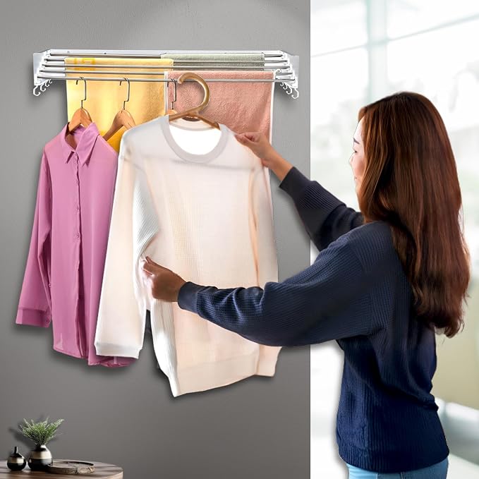Wall Mounted Laundry Drying Rack, Retractable & Foldable, 31.5" Wide, 13.2 - Image 9