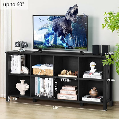 8 Cube Book Shelf, Farmhouse Wood Long Storage Organizer Bookcase, Hallway TV - Image 2