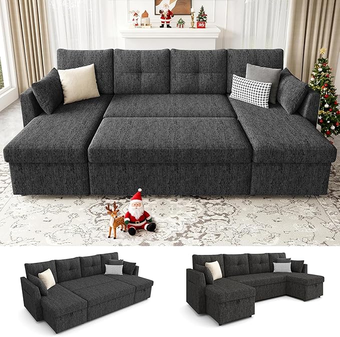 Huatean Home Oversized Sleeper Sofa Couch, 110 inch 2 in 1 Pullout Couch Bed by huateanhome