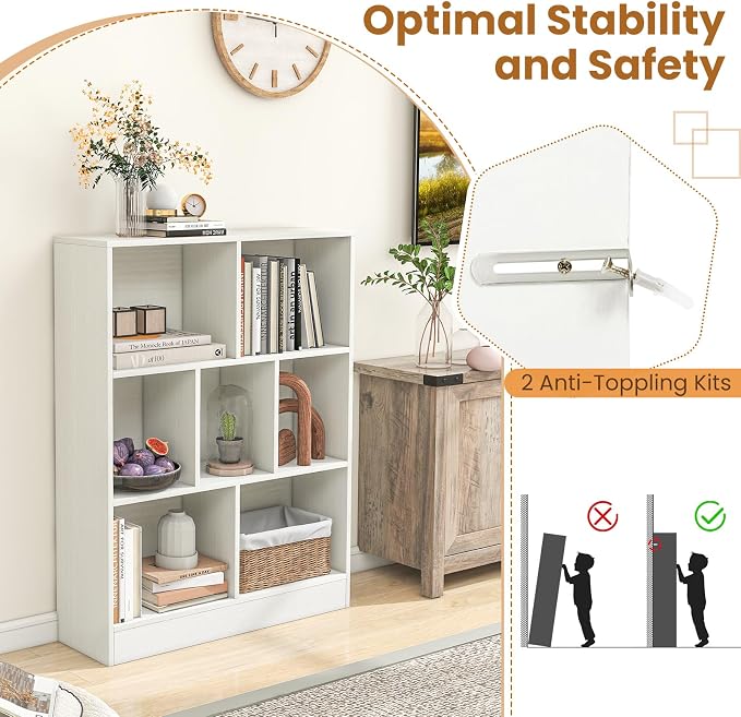 Giantex 7 Cube Bookcase, 4-Tier Freestanding Bookshelf w/ 7 Open Compartments - Image 5