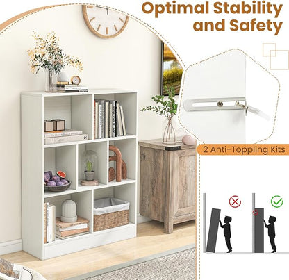 Giantex 7 Cube Bookcase, 4-Tier Freestanding Bookshelf w/ 7 Open Compartments - Image 5