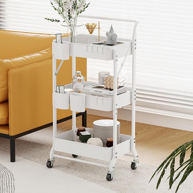 3-Tier Folding Rolling Utility Cart - Image 2