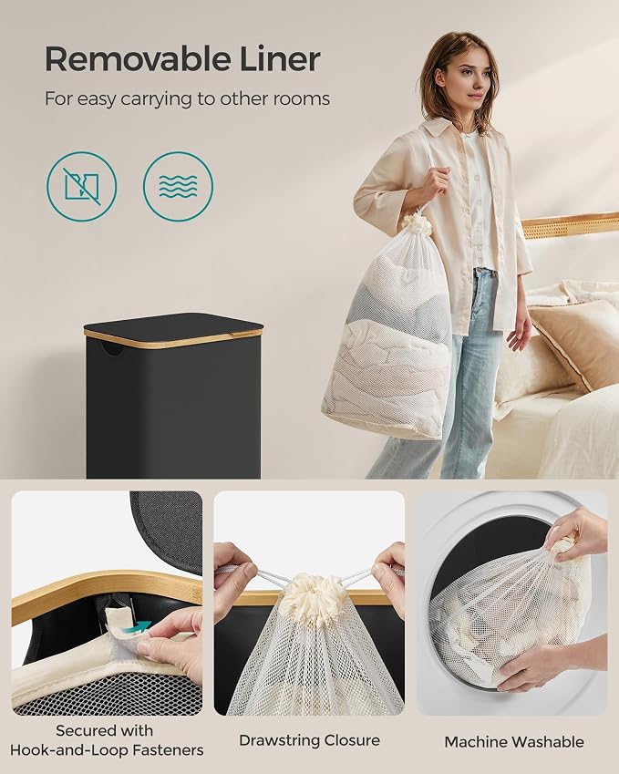 SONGMICS Laundry Hamper with Lid, Large Laundry Basket, 23.8 Gallons, Removable - Image 5
