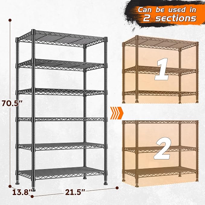 REIBII 6-Tier Metal Shelving Unit Storage Shelves, Sturdy Wire Shelving - Image 3