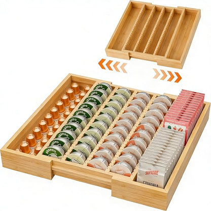 Simple Trending Bamboo Coffee Pod Holder Drawer, Expandable K Cup Pod Storage by SimpleTrending