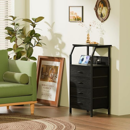 Furnulem Tall Night Stand with Charging Station, 4 Drawers Bedside Table | - Image 4