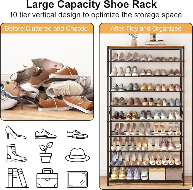 HOMEFORT 10 Tiers Shoe Rack Organizer, 39.4" Shoe Storage Shelf - Image 5