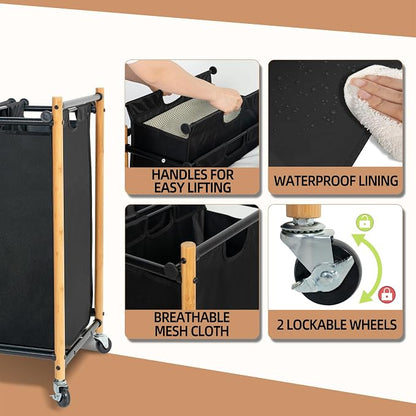 STORAGE MANIAC 3 Section Laundry Sorter, 35.9 Gal Laundry Hamper Cart - Image 5