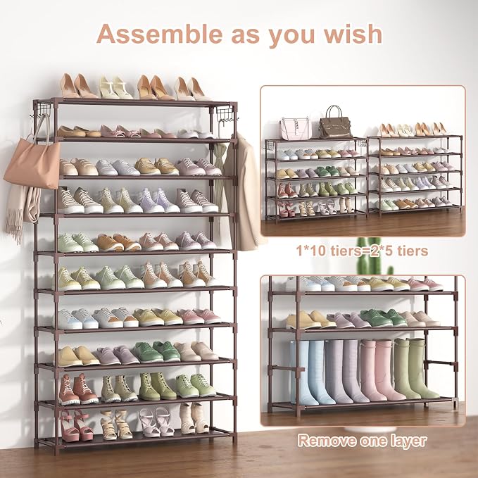 LANTEFUL 10 Tiers Shoe Rack 50 Pairs Large Capacity Tall Shoe Organizer Sturdy - Image 5
