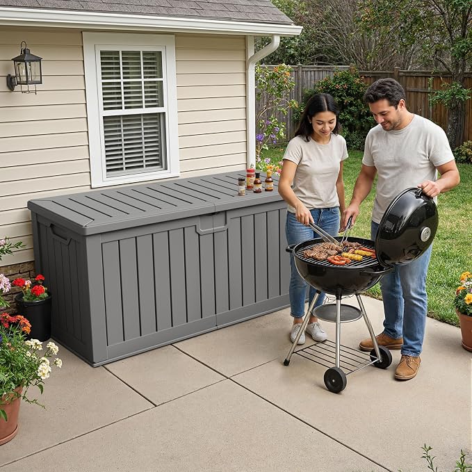 240 Gallon HDPE Deck Box Outdoor Indoor Waterproof Storage Box - Image 2