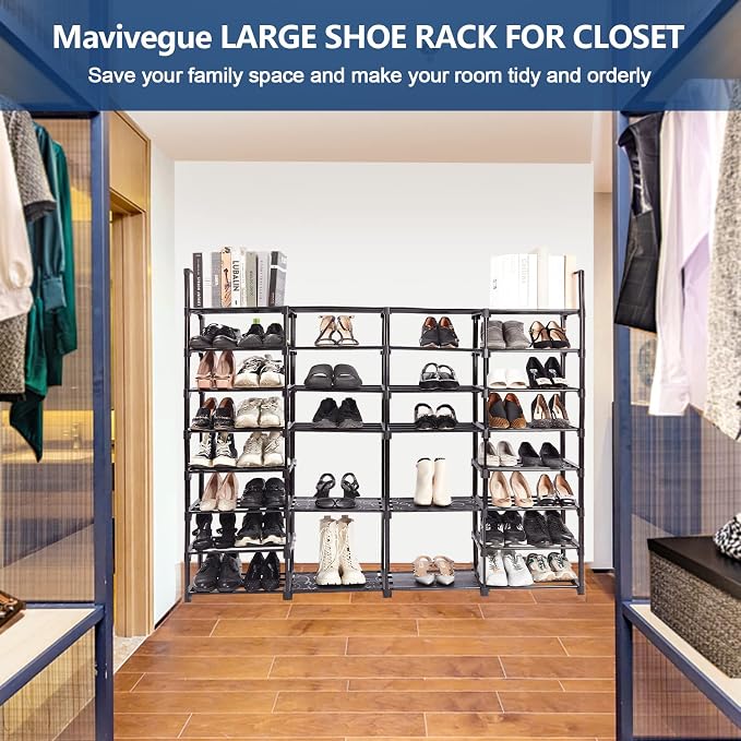 Mavivegue Extra Large Shoe Rack, 8 Tier 4 Rows 72-76 Pairs Big Tall Metal Shoe - Image 8