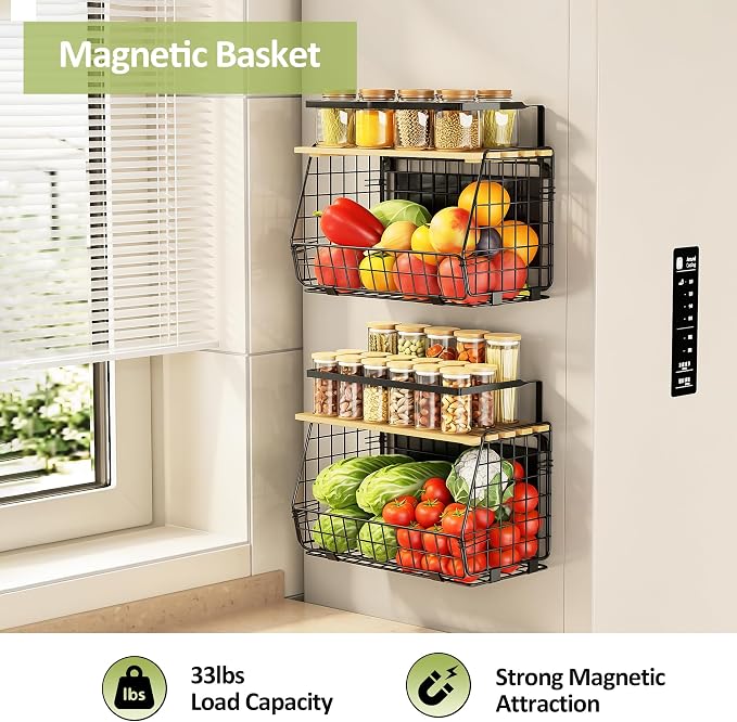 Magnetic Shelf for Fridge with Lid: 2 Pack Fruit Potato and Onion Storage Bin - Image 2