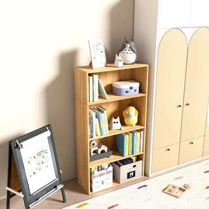 Wooden 4 Cube Storage Organizer, 4 Tier Low Bookcase Storage Display Organizer - Image 6