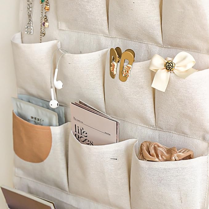 Wall Hanging Organizer with Pockets, Over Door Storage Organizer with Wooden Rod - Image 7