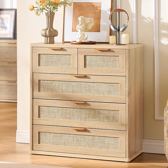LEYAOYAO Rattan Dresser for Bedroom Set of 2, 33.5" Tall Chest of Drawers - Image 6