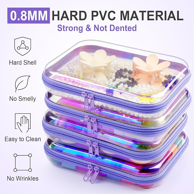 Hoolerry 4 Pcs Hard Clear Zipper Case Makeup Bags Plastic Pencil Pouch - Image 4