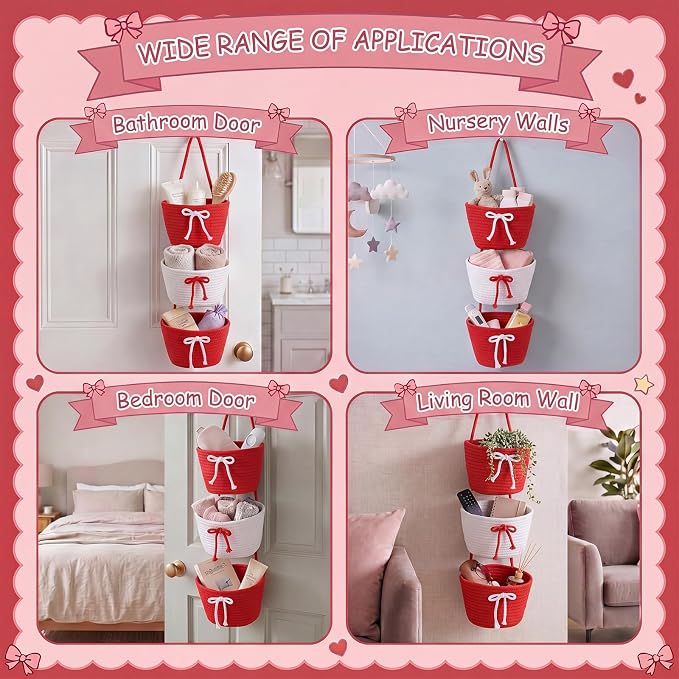 3-Tier Hanging Wall Basket Wall Mounted Woven Basket - Image 6