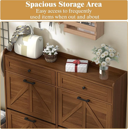 Thacuok Shoe Cabinet with 4 Flip Drawers & 2 Storage Drawers, Rustic Farmhouse - Image 4