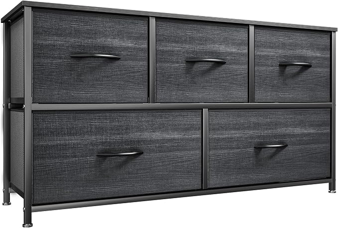 YITAHOME Dresser, Cool Black Wood Grain, 5 Drawers | Fabric Storage Tower by YITAHOME