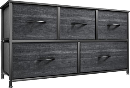 YITAHOME Dresser, Cool Black Wood Grain, 5 Drawers | Fabric Storage Tower by YITAHOME