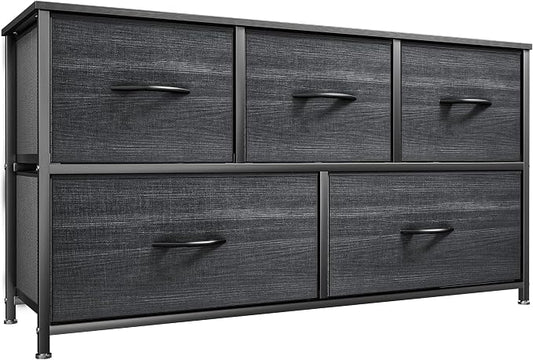 YITAHOME Dresser, Cool Black Wood Grain, 5 Drawers | Fabric Storage Tower by YITAHOME