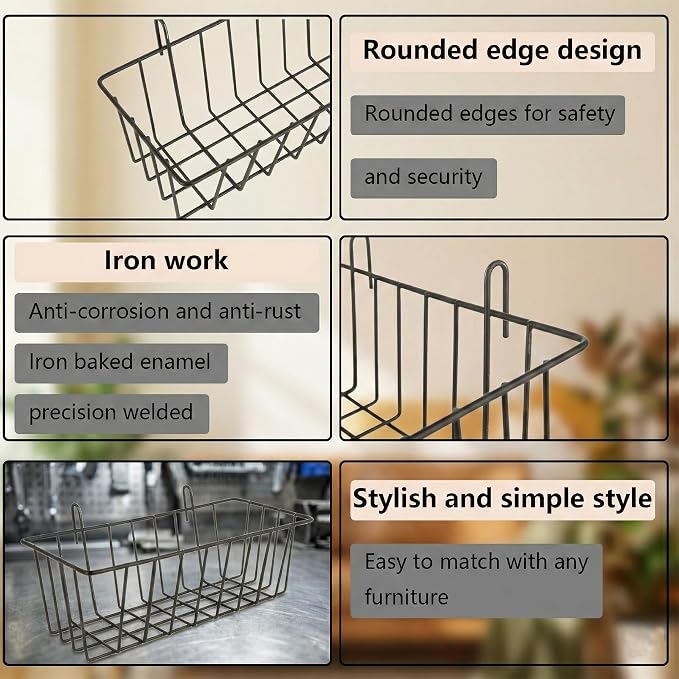 10 PCS Wire Baskets Wall Grid Panel Hanging Wire Basket Hanging Wall Baskets No - Image 4