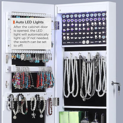 GISSAR Full Length Mirror Jewelry Cabinet, 6 LEDs Jewelry Armoire Wall Mounted - Image 7