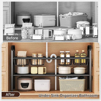 2 Tier Under Sink Organizer Expandable Length/Height Adjustable, Heavy Duty - Image 7