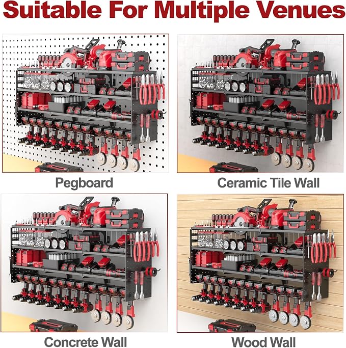 52" W Large Power Tool Organizer Wall Mount -4 Layer Heavy Duty Power Tool Rack - Image 6